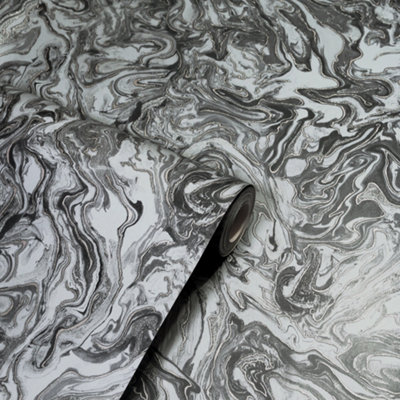 Arthouse Liquid Marble Charcoal Wallpaper