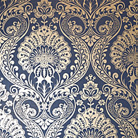 Arthouse Luxe Damask Navy Gold Wallpaper
