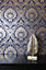 Arthouse Luxe Damask Navy Gold Wallpaper