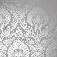 Arthouse Luxe Damask Silver Wallpaper