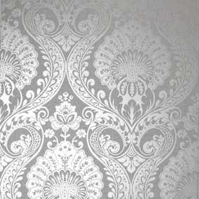 Arthouse Luxe Damask Silver Wallpaper