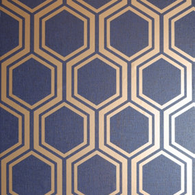 Arthouse Luxe Hexagon Navy Gold Wallpaper