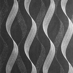 Arthouse Luxe Ribbon Black/Silver Wallpaper