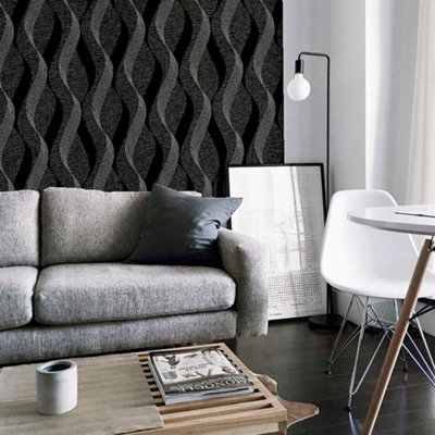 Arthouse Luxe Ribbon Black/Silver Wallpaper
