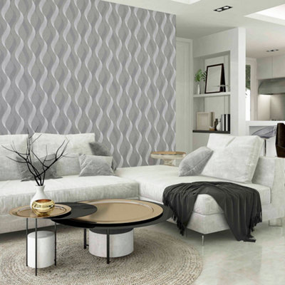 Arthouse Luxe Ribbon Charcoal/Silver Wallpaper