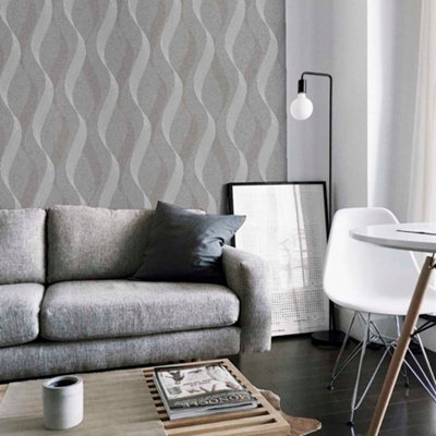 Arthouse Luxe Ribbon Charcoal/Silver Wallpaper