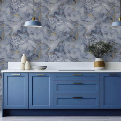 Arthouse Marble Blue Wallpaper Modern Gold Effect Stylish Trendy ...