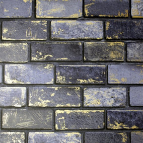 Arthouse Metallic Brick Navy/Gold Wallpaper