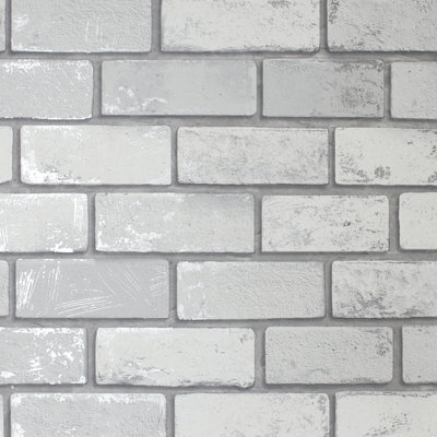 Arthouse Metallic Brick White/Silver Wallpaper