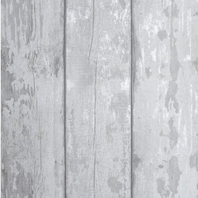 Arthouse Metallic Washed Wood Grey/Silver Wallpaper