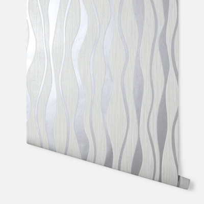 Arthouse Metallic Wave White/Silver Wallpaper