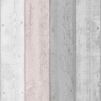 Arthouse Painted Wood Pink and Grey Wallpaper