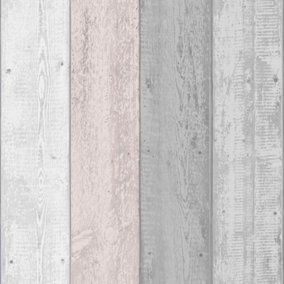 Arthouse Painted Wood Pink and Grey Wallpaper