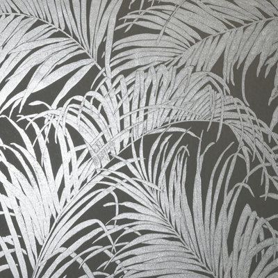 Arthouse Palm Gunmetal Grey Kiss Foil Wallpaper