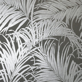Arthouse Palm Gunmetal Grey Kiss Foil Wallpaper