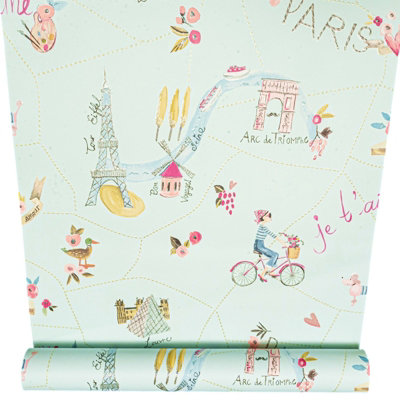 Arthouse Paris With Love Textured Glitter Shimmer Multi Duck Egg Kids Wallpaper