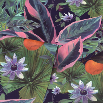 Arthouse Passion Flower Navy Wallpaper