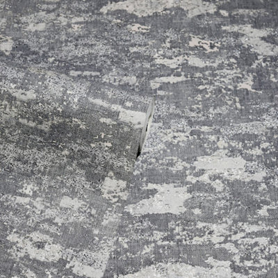 Arthouse Patina Textured Grey / Silver Metallic Washable Wallpaper 297601
