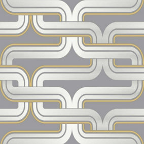 Arthouse Retro Grey Yellow Link Chain 60s 70s Vintage Effect Wallpaper 902405