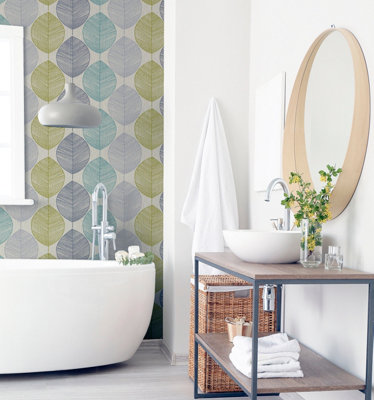 Arthouse Retro Leaf Teal/Green Wallpaper