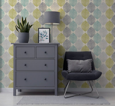 Arthouse Retro Leaf Teal/Green Wallpaper