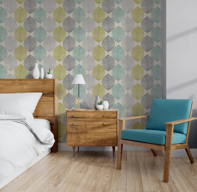 Arthouse Retro Leaf Teal/Green Wallpaper