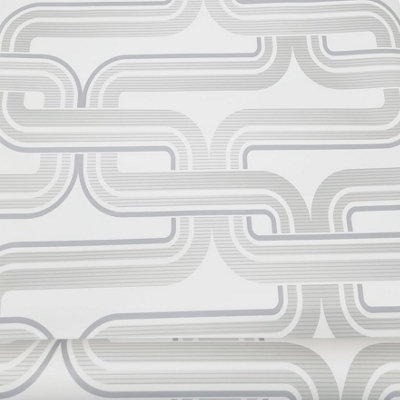 Arthouse Retro White Grey Link Chain 60s 70s Vintage Effect Wallpaper Geometric