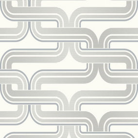 Arthouse Retro White Grey Link Chain 60s 70s Vintage Effect Wallpaper Geometric