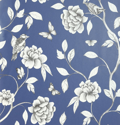 Arthouse Rose Garden Navy Wallpaper