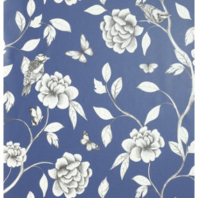Arthouse Rose Garden Navy Wallpaper