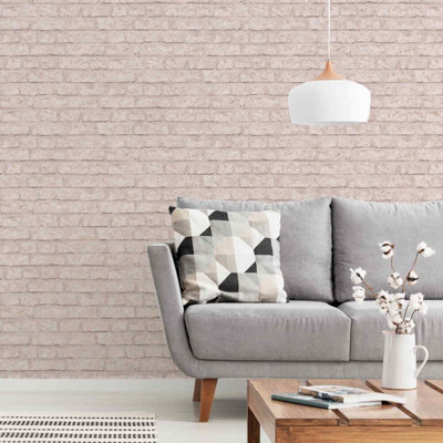 Arthouse Metallic Brick Wall Wallpaper - White & Silver 3D Rustic Effect (10m X 52cm)