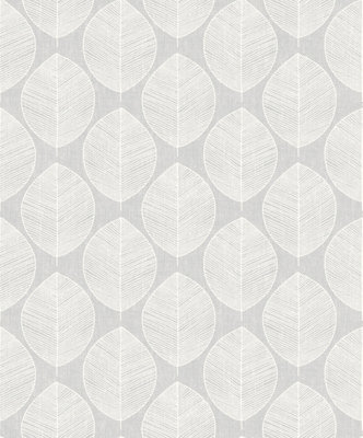 Arthouse Scandi Leaf Grey Wallpaper