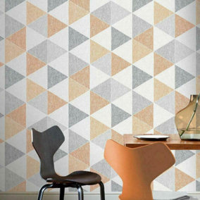 Arthouse Scandi Triangle Shape Geometric Orange Grey White Wallpaper 908207