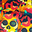 Arthouse Skull Graffiti Red Green Yellow Orange Black Quirky Retro Wallpaper