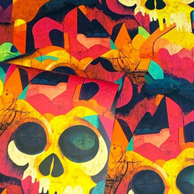 Arthouse Skull Graffiti Red Green Yellow Orange Black Quirky Retro Wallpaper