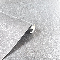 Arthouse Sparkle Sequin Plain Metallic Glitter Shiny Wallpaper Paste The Wall Silver 900900