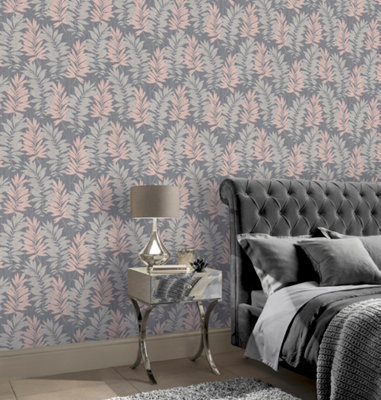 Arthouse Stardust Palm Pink/Grey Wallpaper