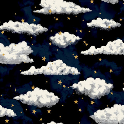 Arthouse Stars And Clouds Kids Navy Wallpaper Good Night 3D Effect Clouds and Stars 923907 - Bedroom, Kids Room and Nursery