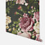 Arthouse Tapestry Floral Charcoal/Pink Wallpaper