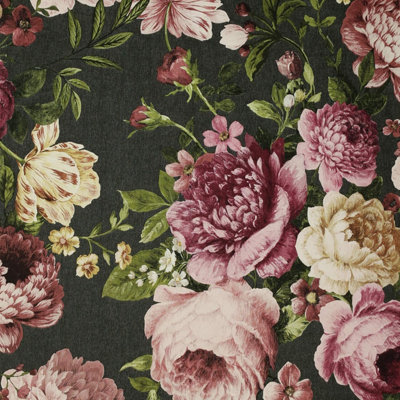 Arthouse Tapestry Floral Vintage Painted Effect Fabric Effect Charcoal/Pink Wallpaper 297305