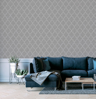 Arthouse Velvet Trellis Silver Wallpaper