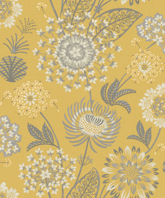 Arthouse Vintage Bloom Mustard Yellow Wallpaper