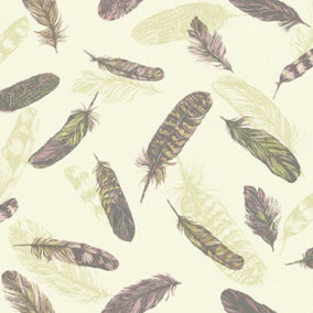 Arthouse Vintage Plume Bird Feather Pattern Motif Textured Vinyl Wallpaper Pink Green 252802
