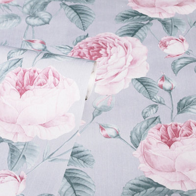 Arthouse Vintage Rose Grey/Pink Wallpaper