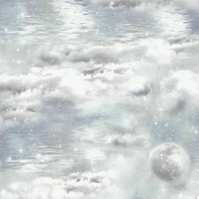 Arthouse Watery Skies Grey Wallpaper Glitter Shimmer Clouds Stars Moon 692500
