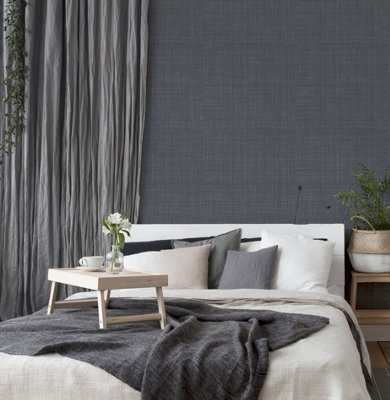 Arthouse Weave Texture Dark Grey Wallpaper