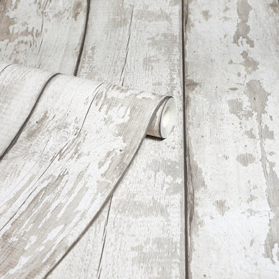 Arthouse White Washed Wood Wallpaper