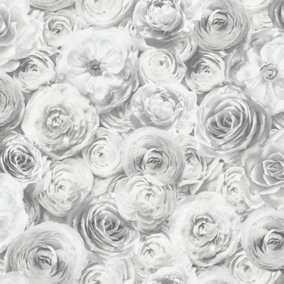 Arthouse Wild Rose Silver Wallpaper