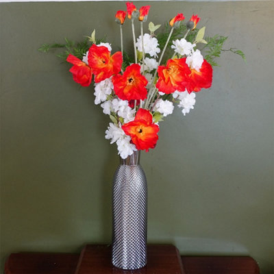 Buy Artificial 100cm Poppy and White Blossom Arrangement Glass Vase at B&Q