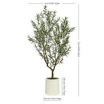 Artificial 6.5ft Olive Tree with French Crock Planter, Realistic Faux Indoor Plant, Low Maintenance Home Décor